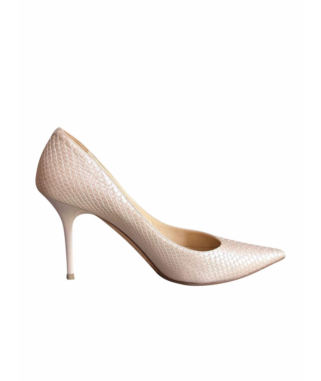 JIMMY CHOO Бежевые кожаные лодочки на низком каблуке, фото 5