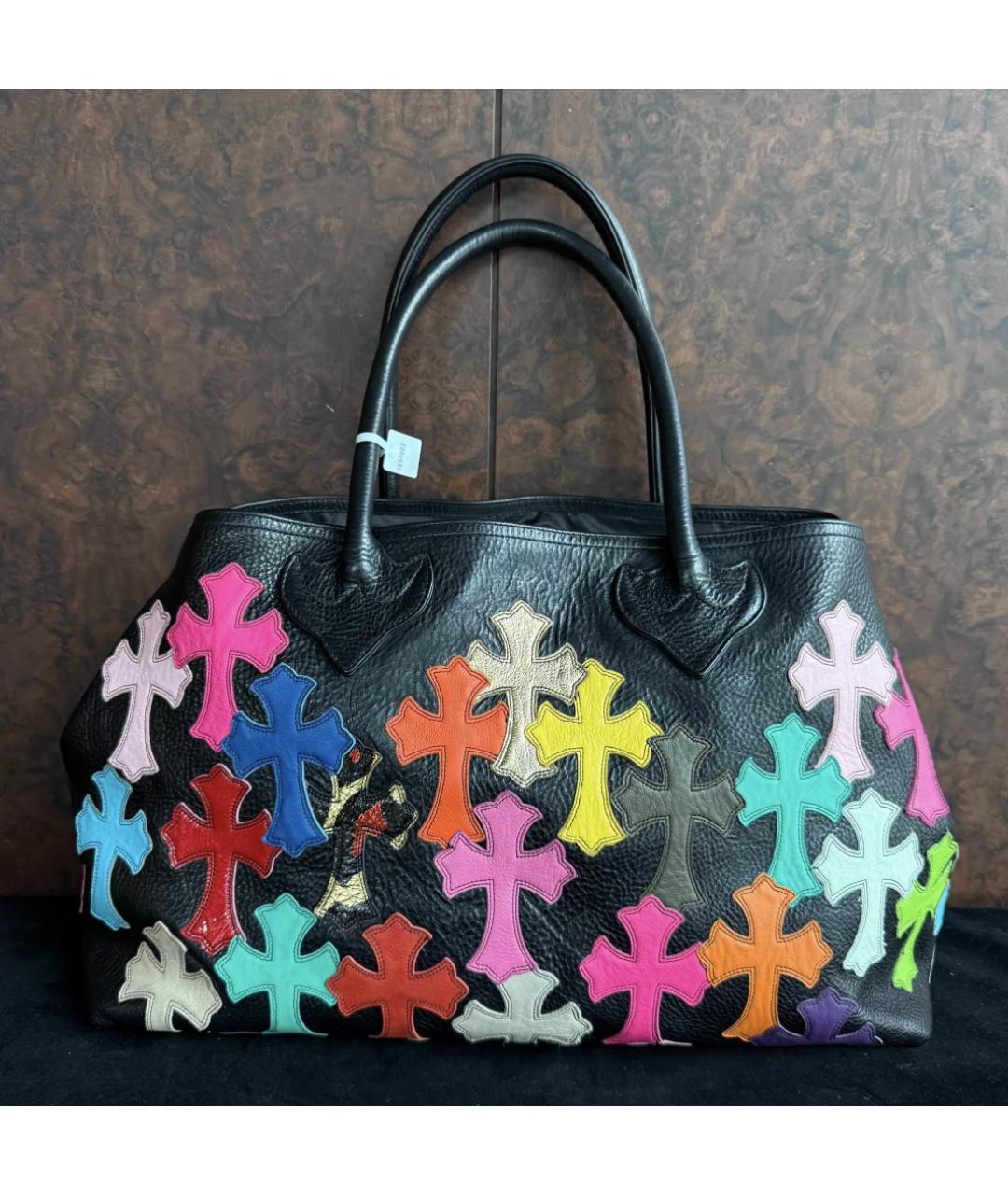 CHROME HEARTS Черная кожаная сумка с короткими ручками, фото 3
