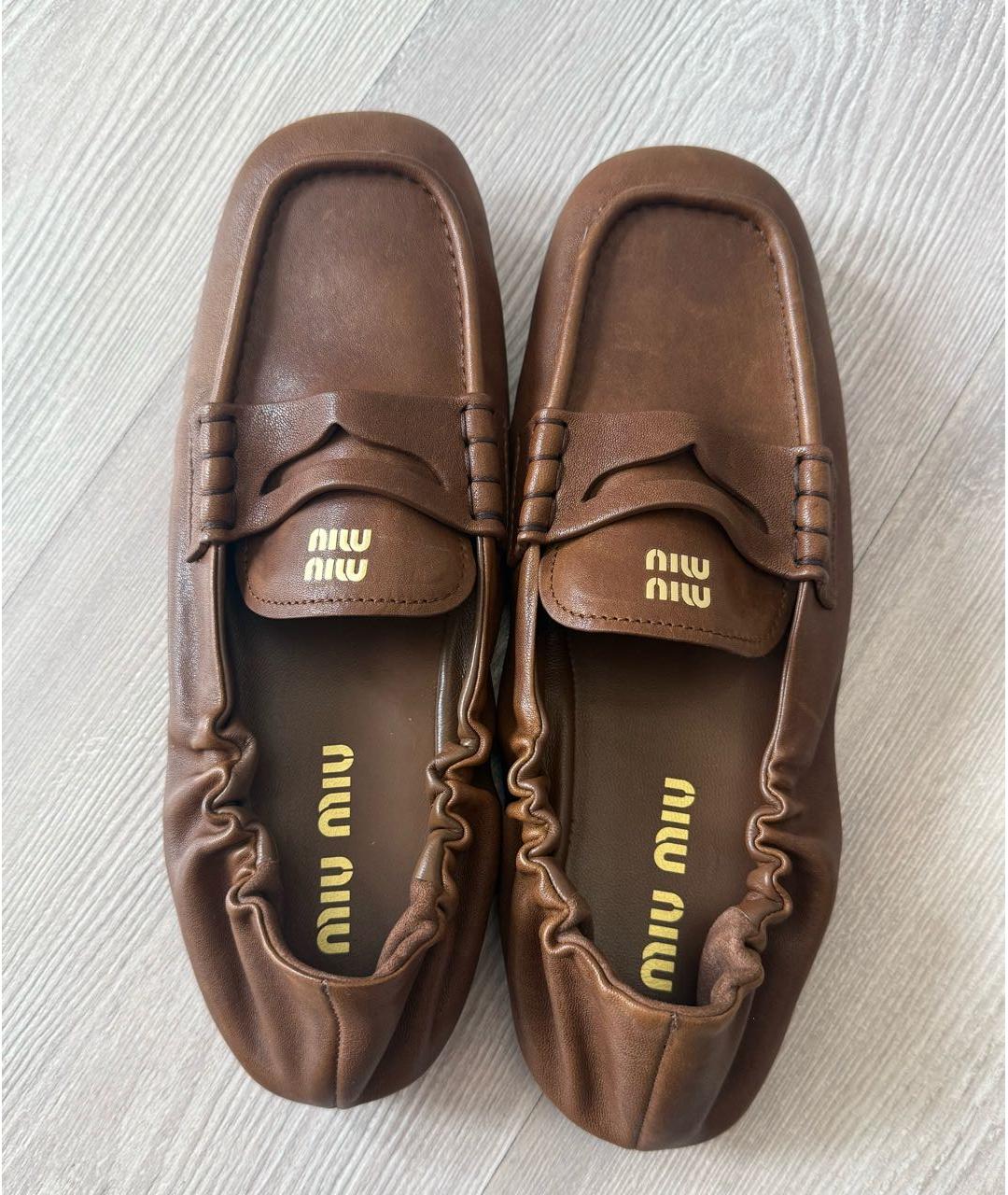 MIU MIU Коричневые кожаные мокасины, фото 3