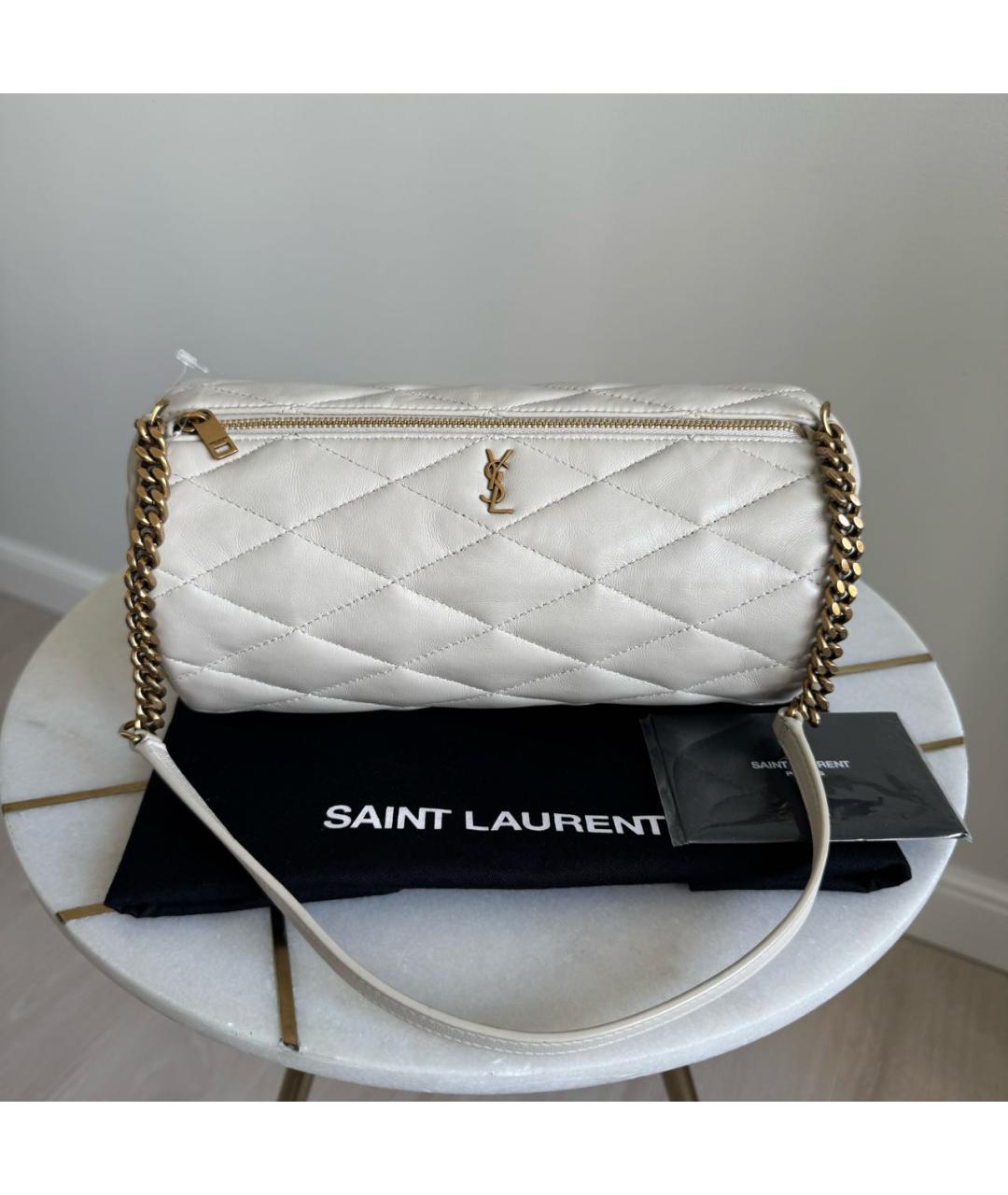 SAINT LAURENT Белая кожаная сумка через плечо, фото 9