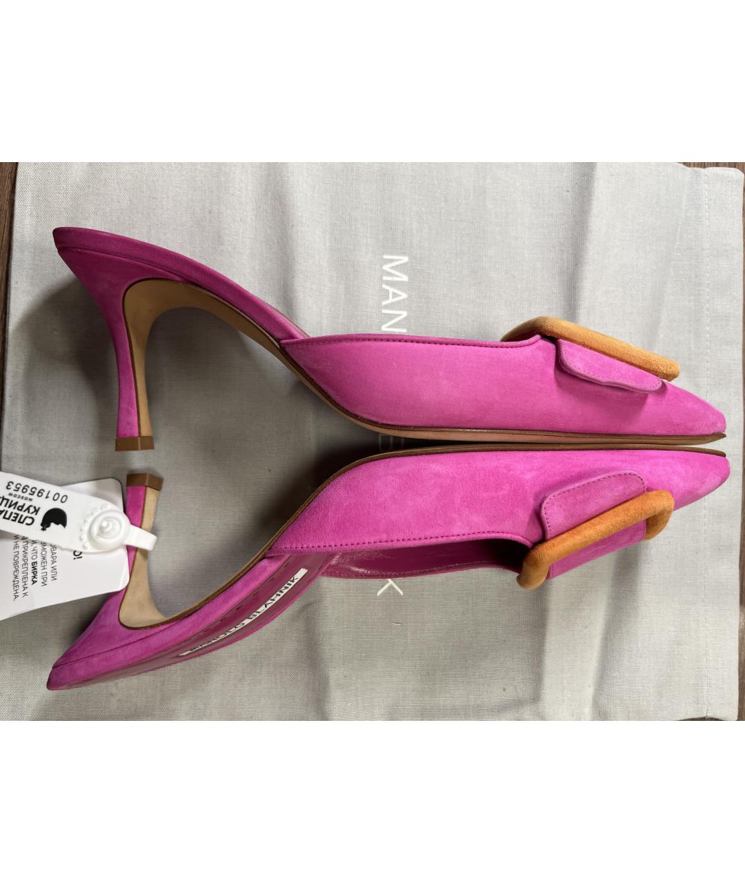 MANOLO BLAHNIK Розовые кожаные мюли, фото 8