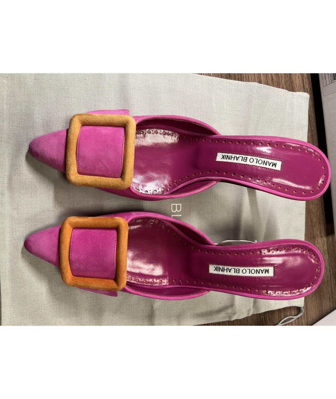 MANOLO BLAHNIK Розовые кожаные мюли, фото 3