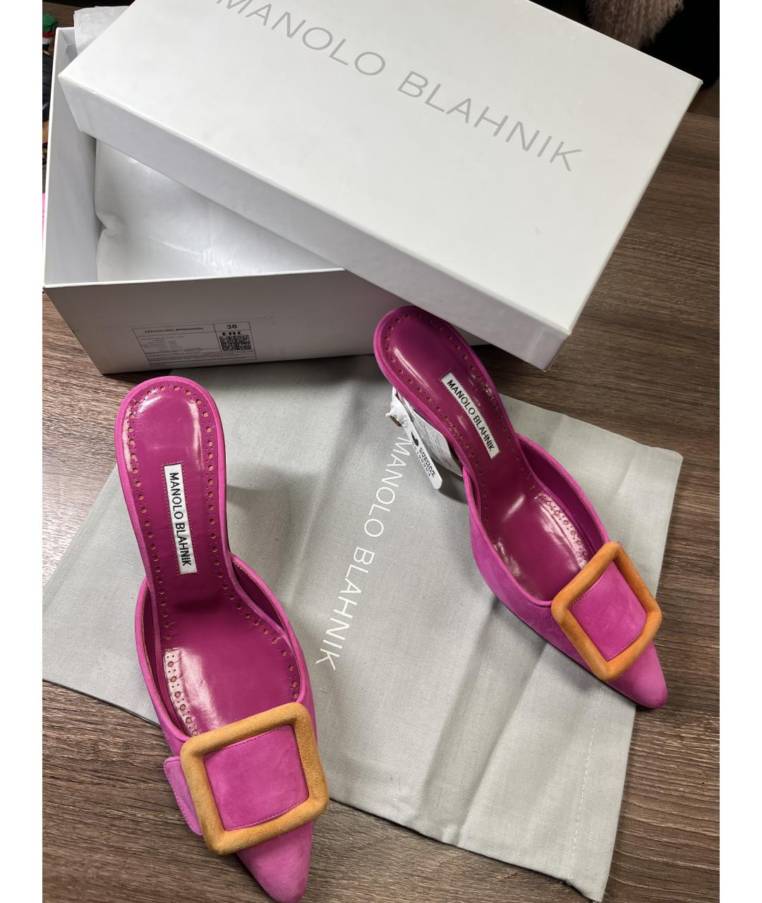 MANOLO BLAHNIK Розовые кожаные мюли, фото 6