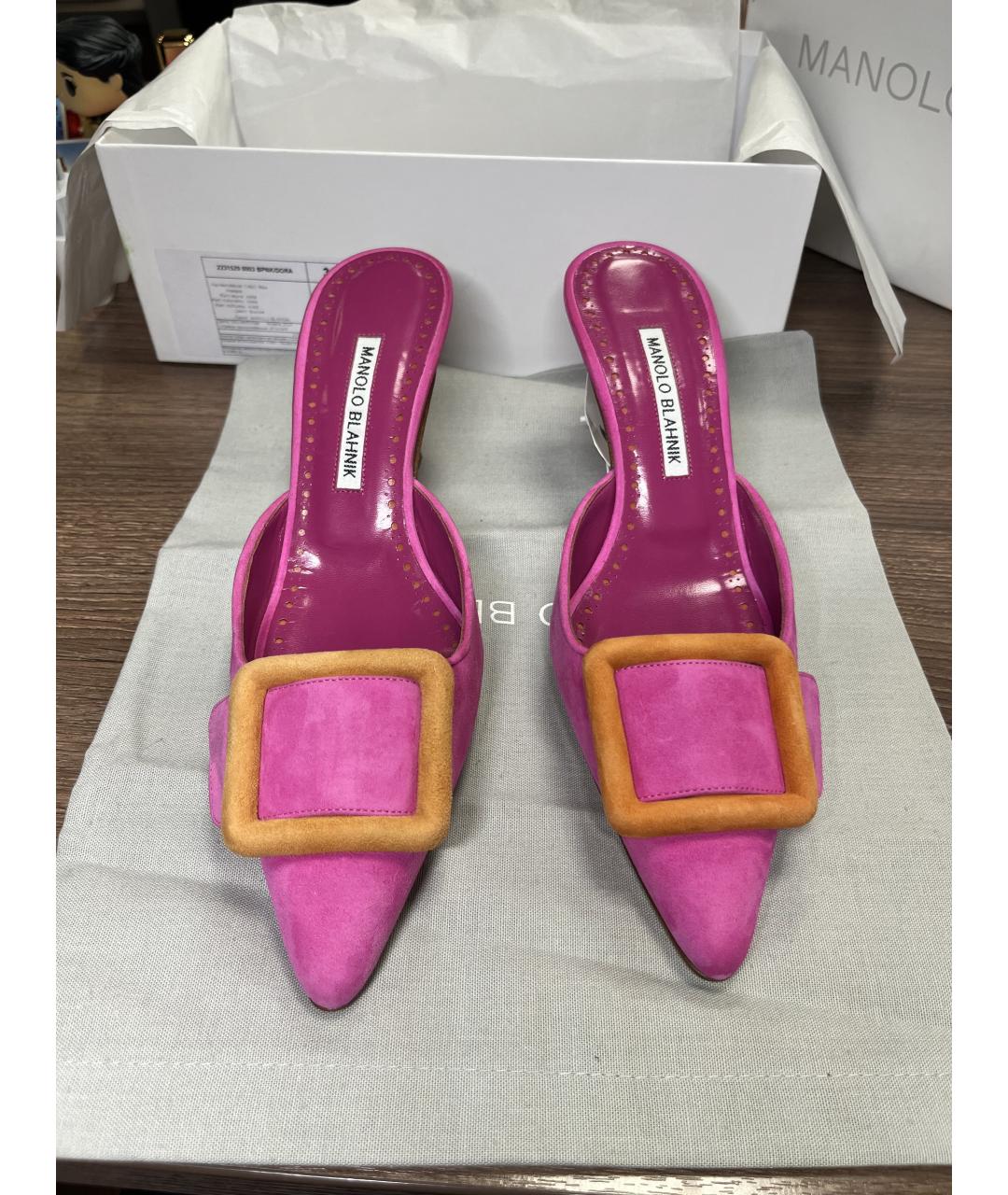 MANOLO BLAHNIK Розовые кожаные мюли, фото 2