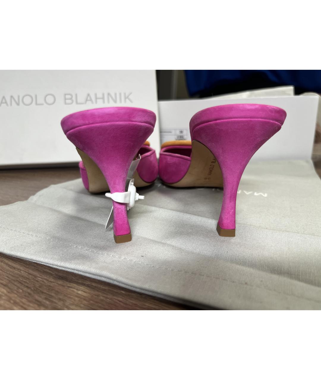 MANOLO BLAHNIK Розовые кожаные мюли, фото 4