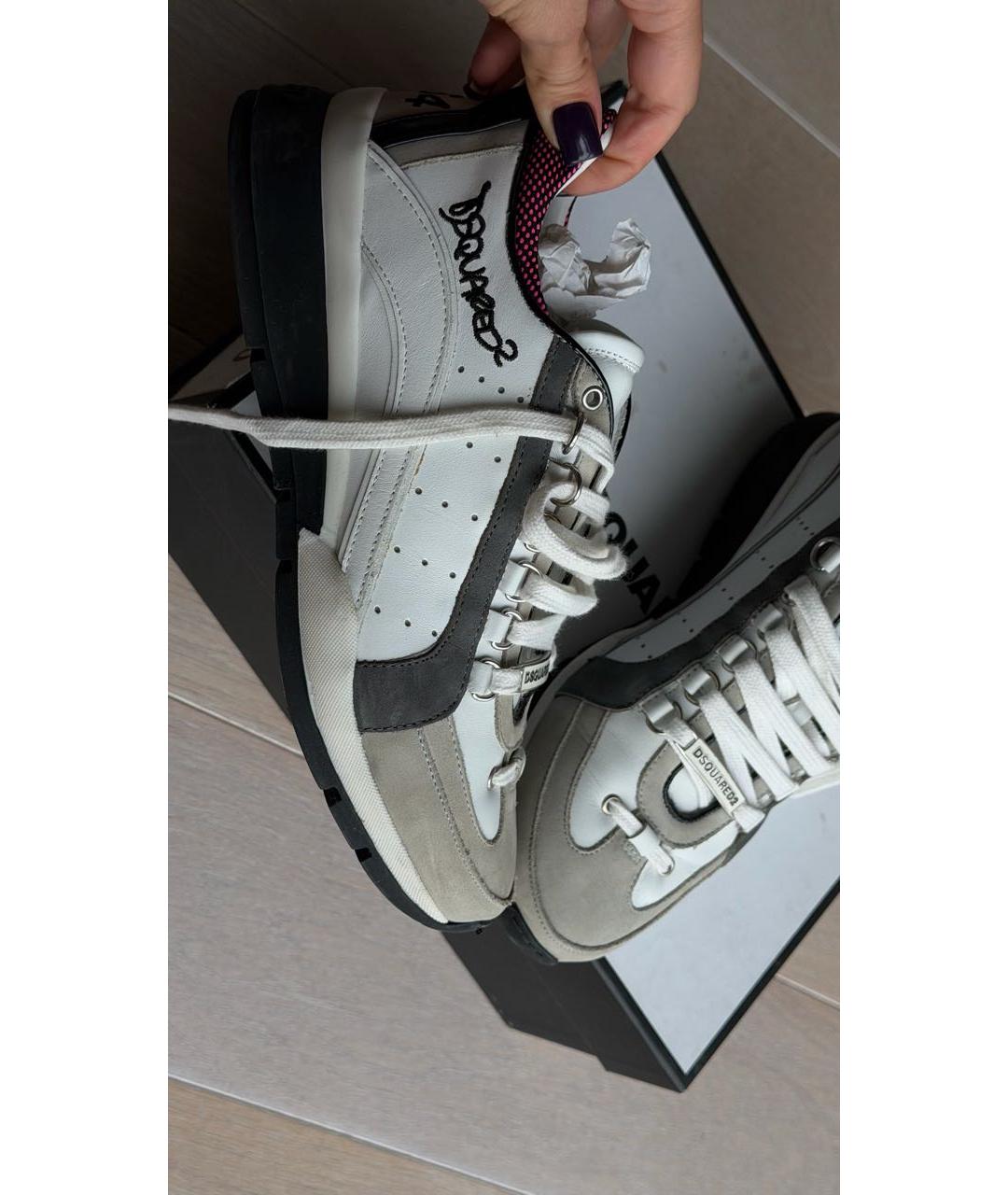 DSQUARED2 Белые кожаные низкие кроссовки / кеды, фото 6