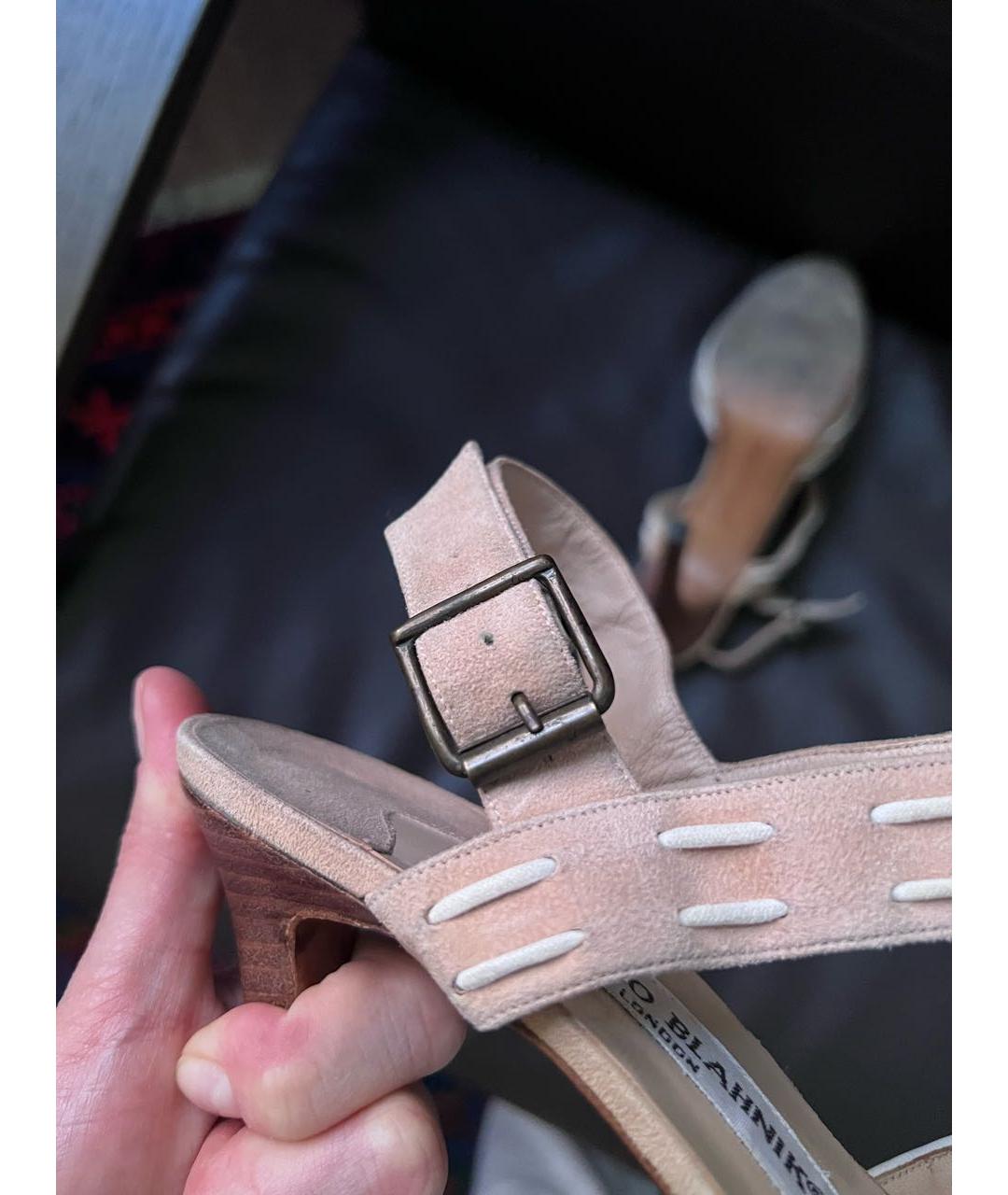 MANOLO BLAHNIK Бежевые замшевые туфли, фото 7