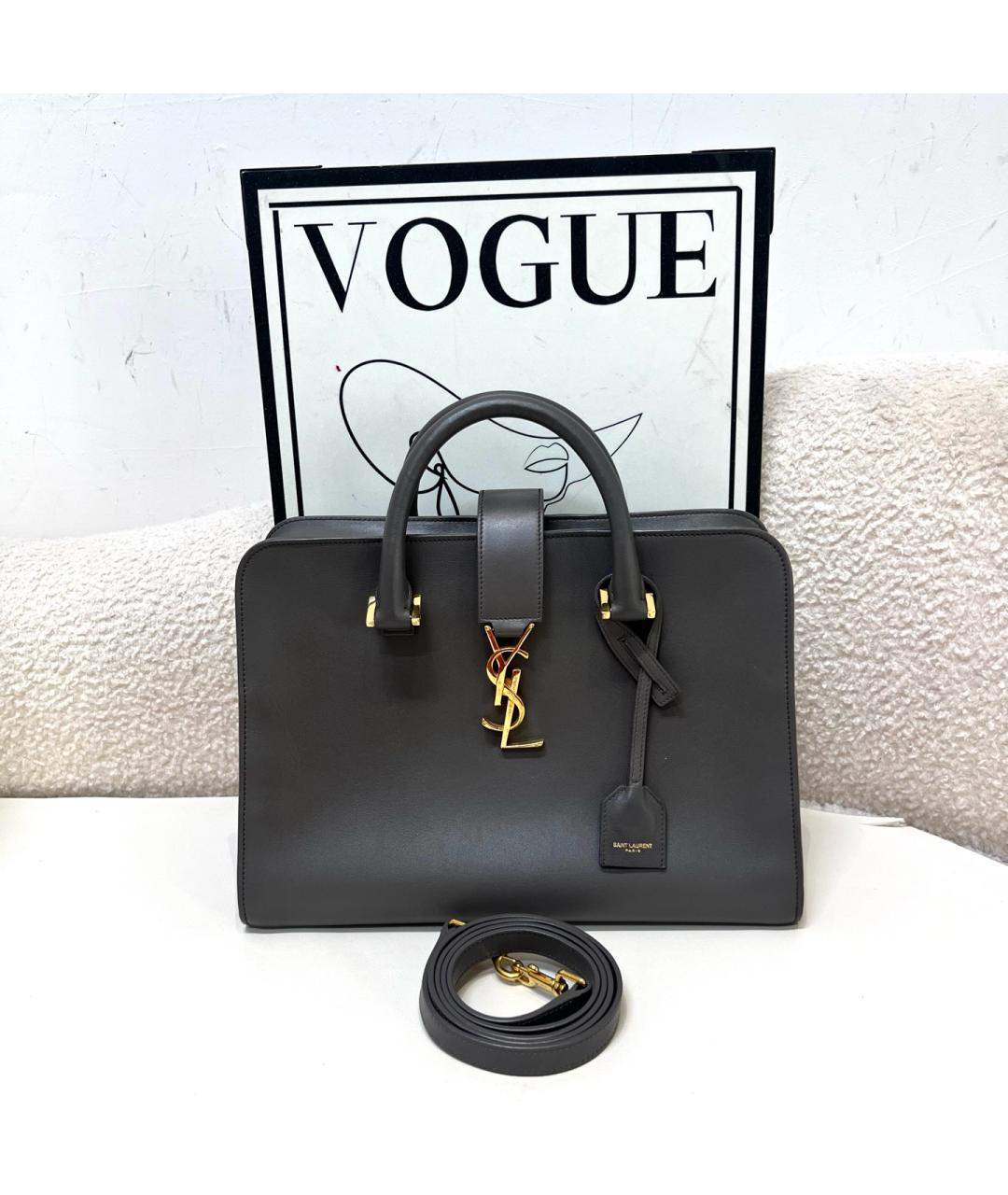 SAINT LAURENT Серая кожаная сумка тоут, фото 7