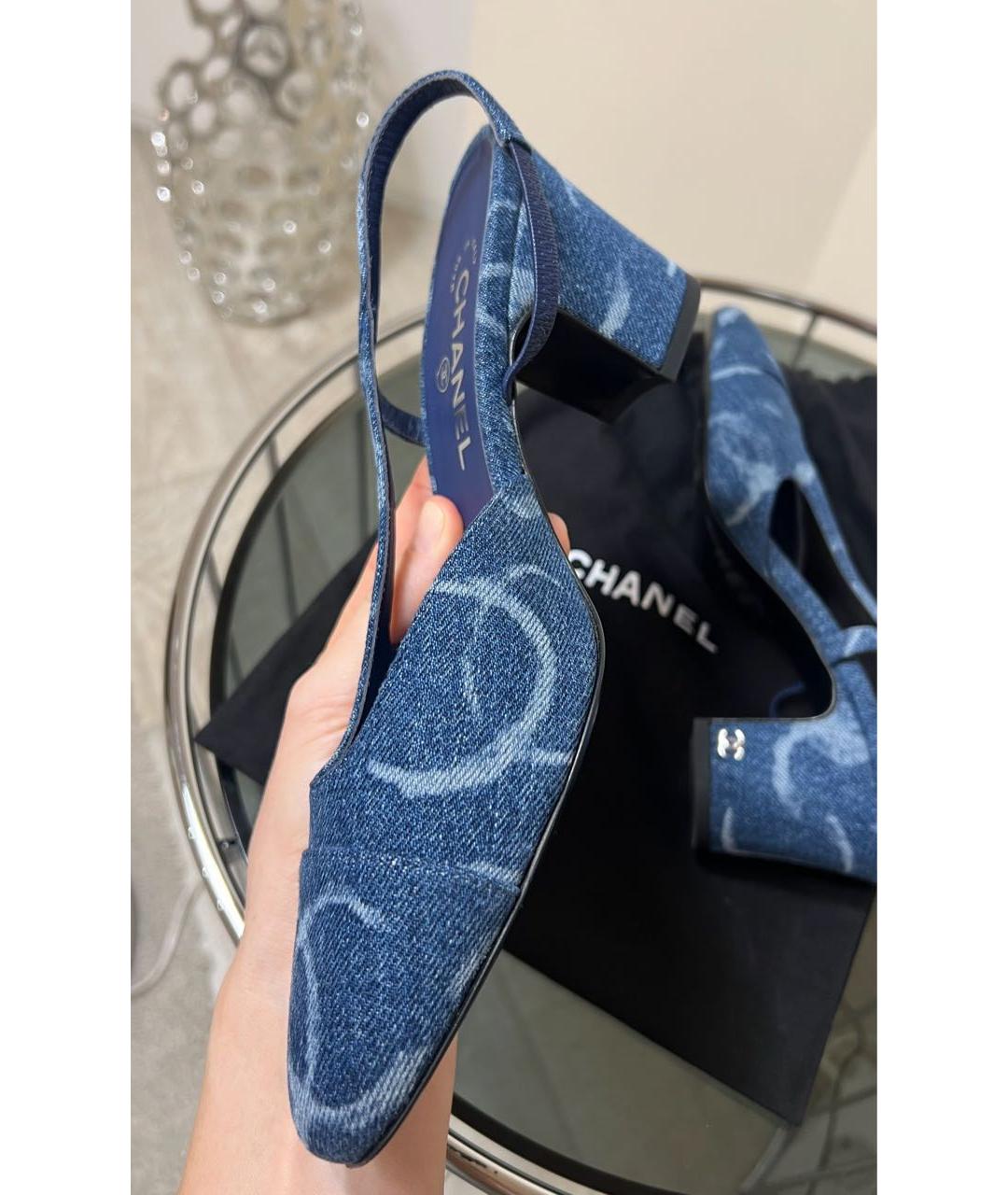 CHANEL Голубые текстильные босоножки, фото 7