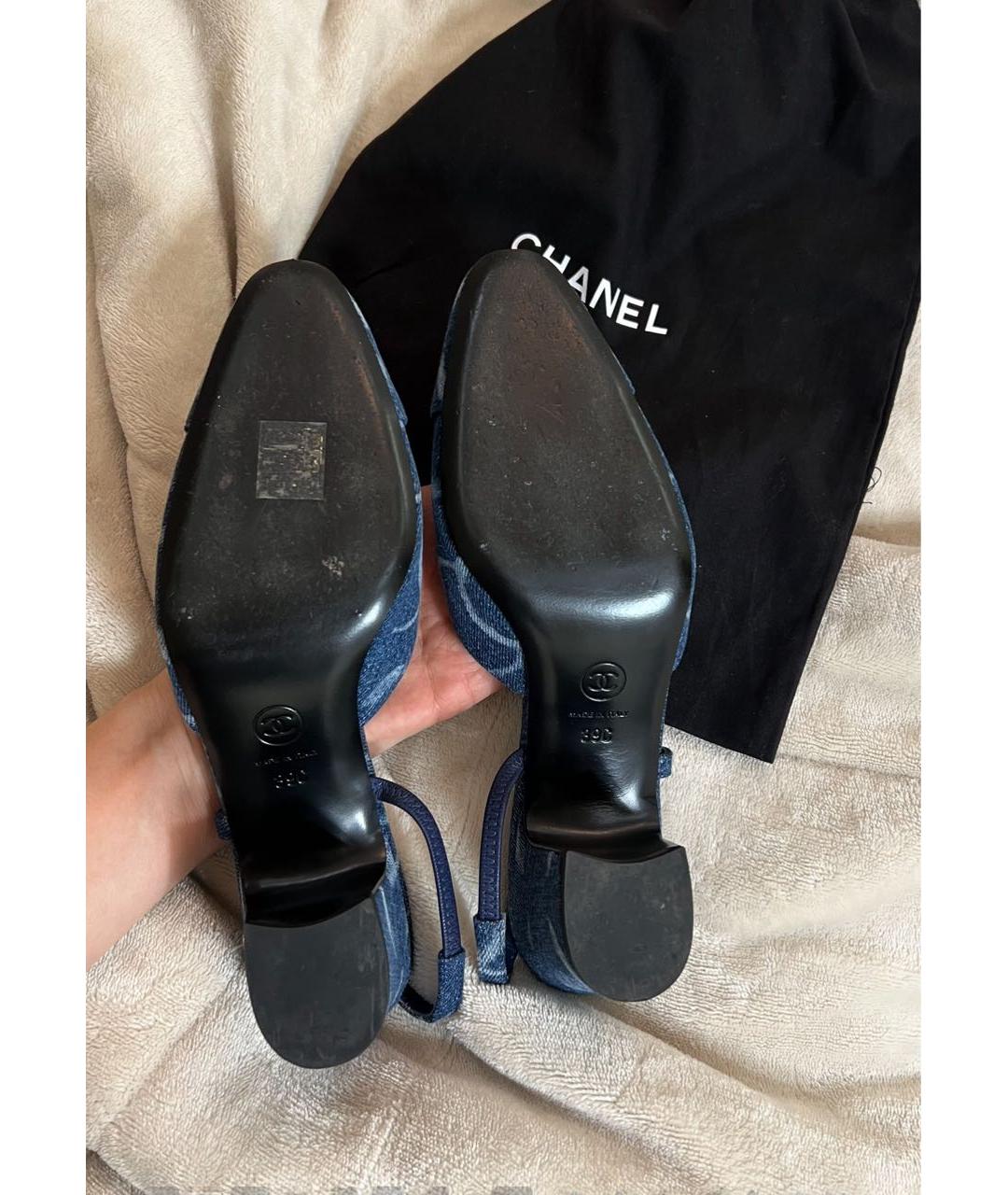 CHANEL Голубые текстильные босоножки, фото 6