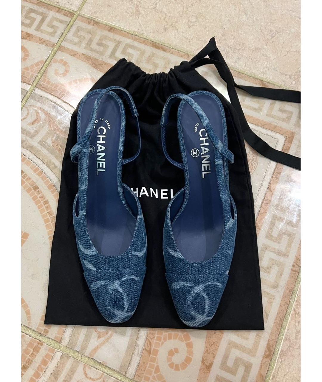 CHANEL Голубые текстильные босоножки, фото 3