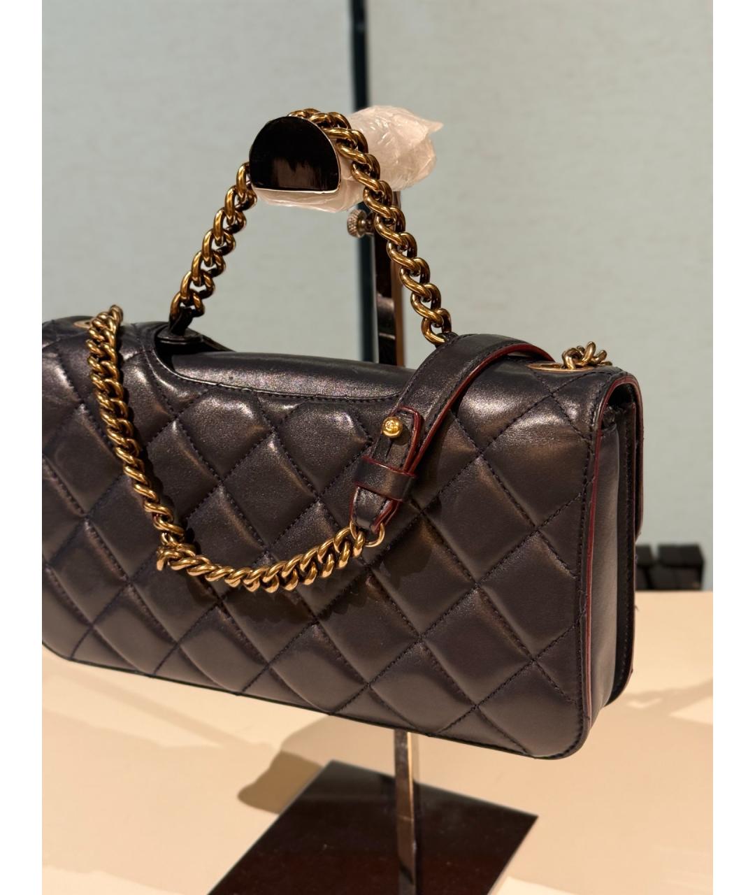 CHANEL Темно-синяя кожаная сумка через плечо, фото 5