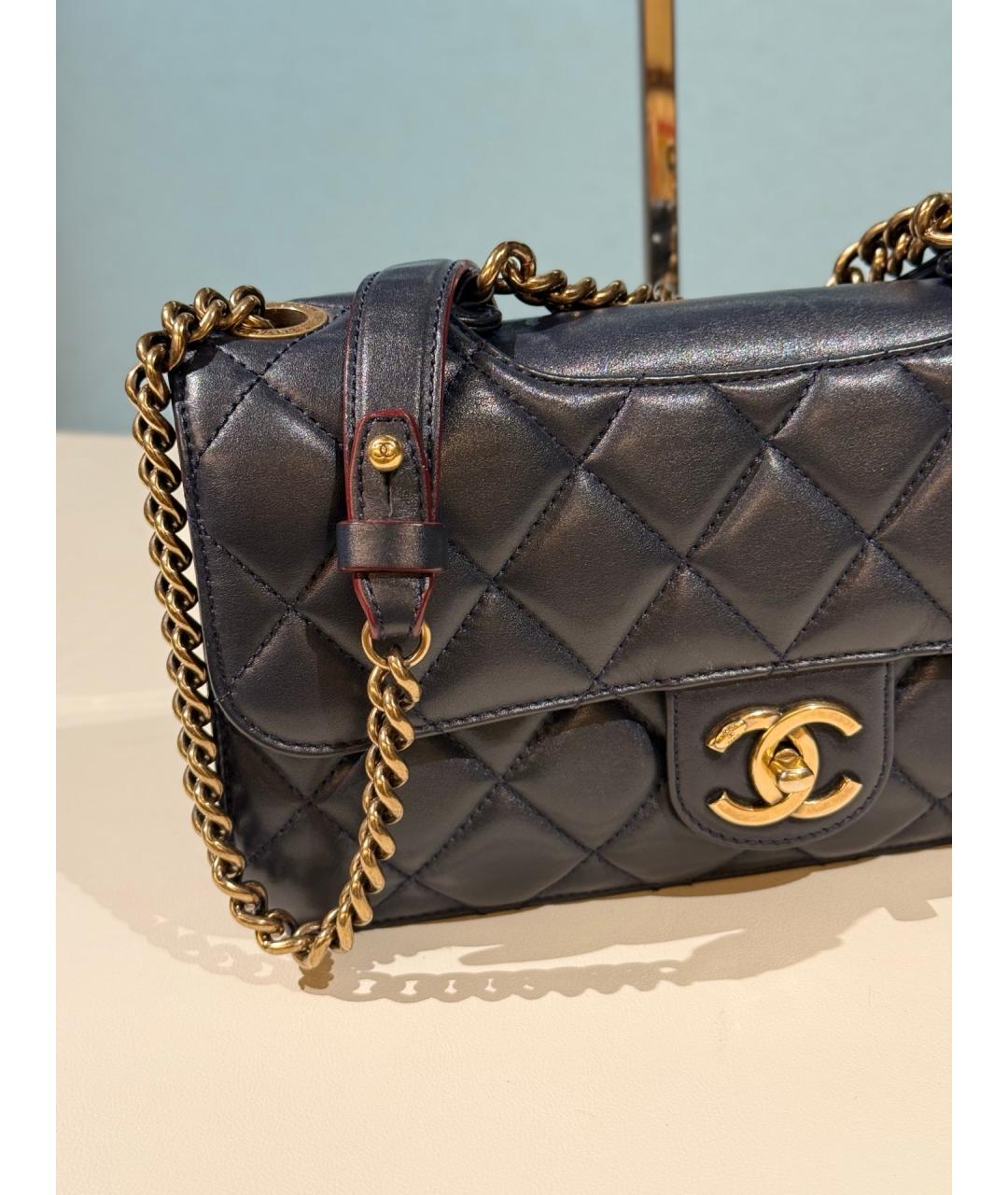 CHANEL Темно-синяя кожаная сумка через плечо, фото 4