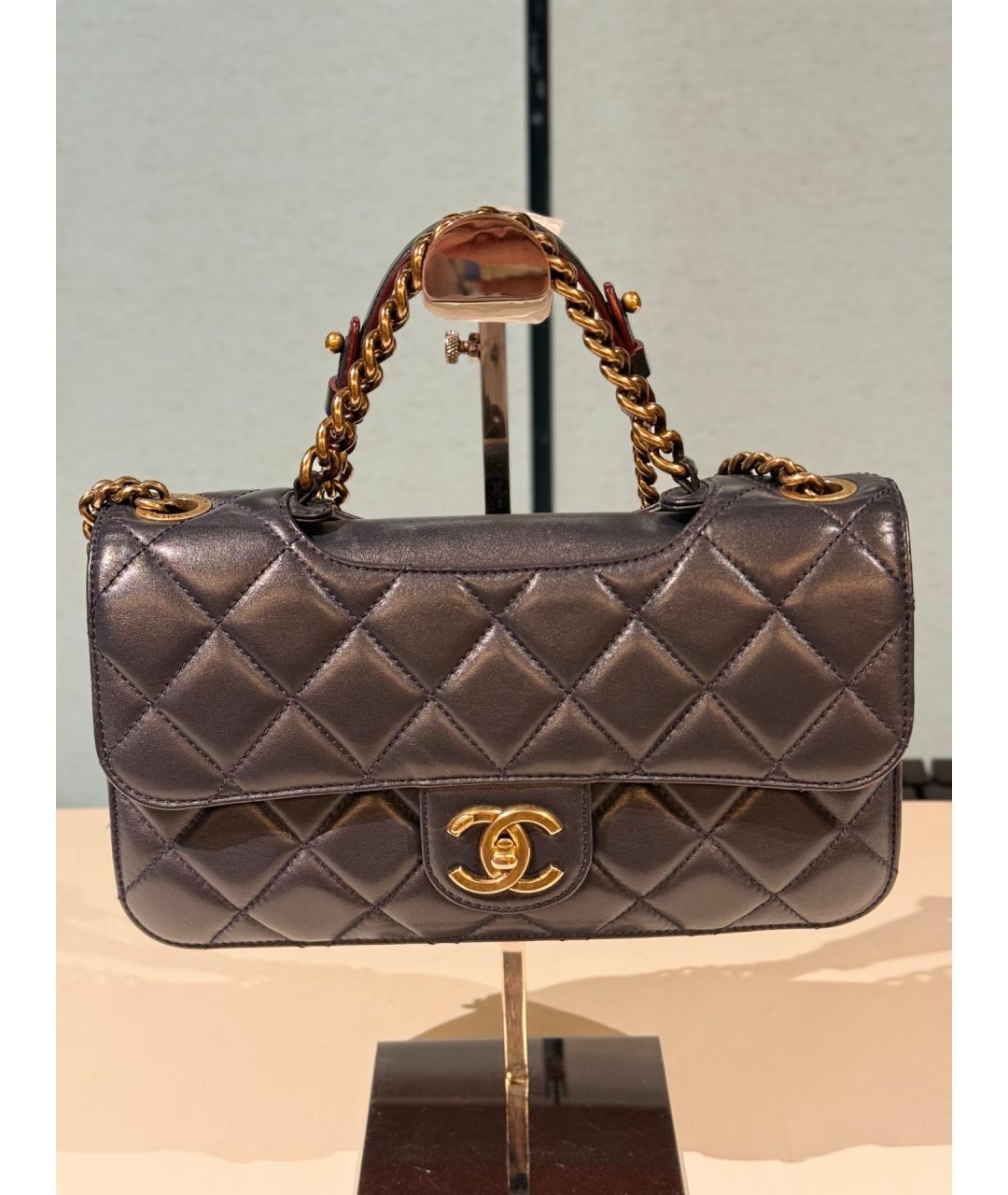 CHANEL Темно-синяя кожаная сумка через плечо, фото 7