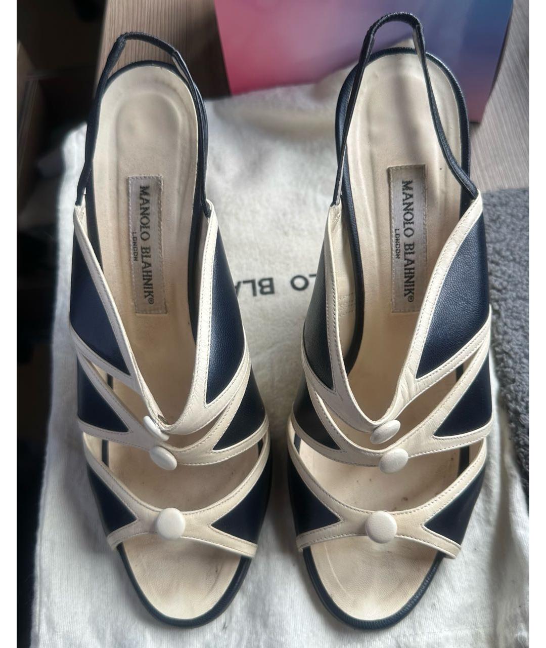 MANOLO BLAHNIK Белые кожаные босоножки, фото 2