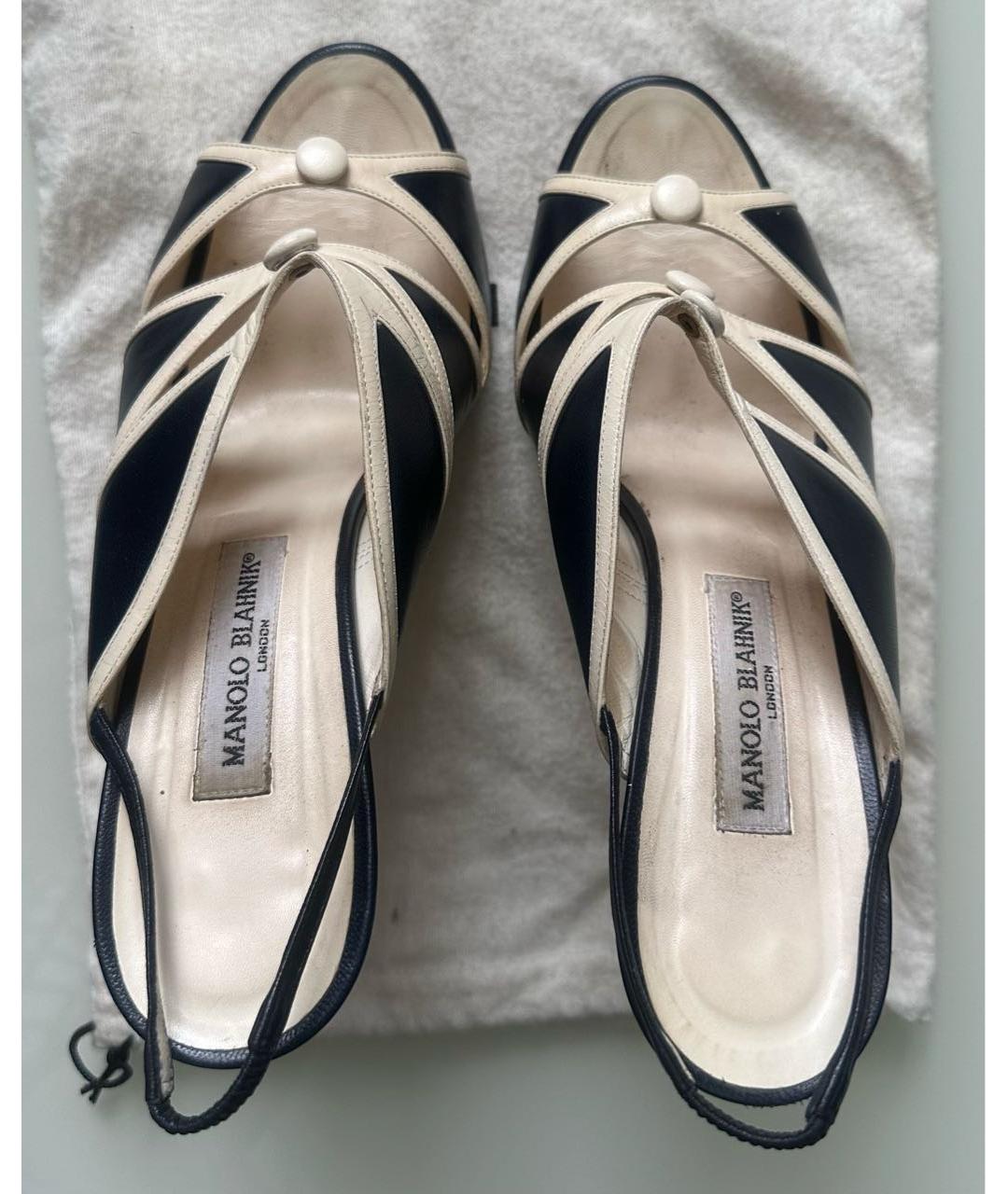 MANOLO BLAHNIK Белые кожаные босоножки, фото 3