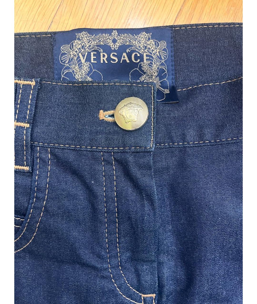 VERSACE Синяя деним юбка мини, фото 3