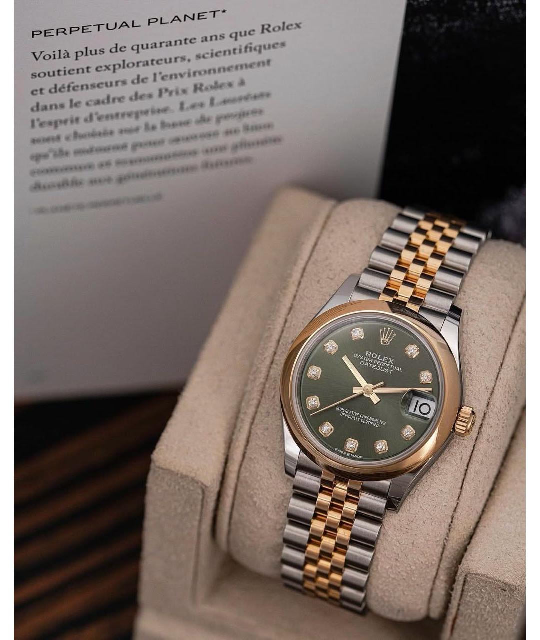 ROLEX Зеленые часы из желтого золота, фото 3