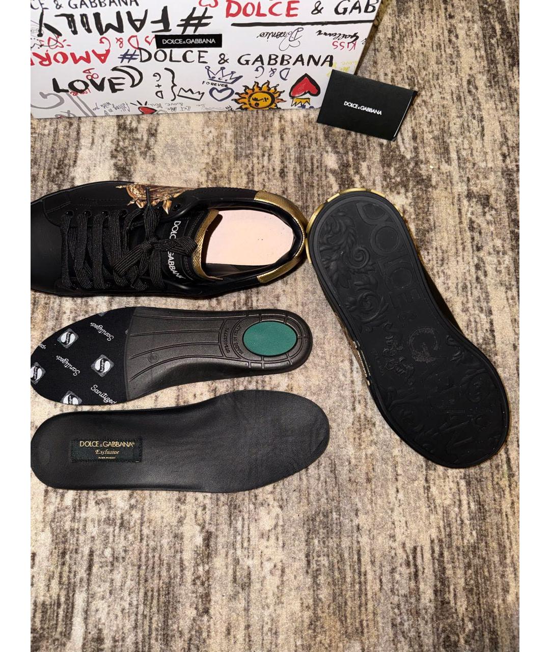 DOLCE&GABBANA Черные кожаные низкие кроссовки / кеды, фото 6