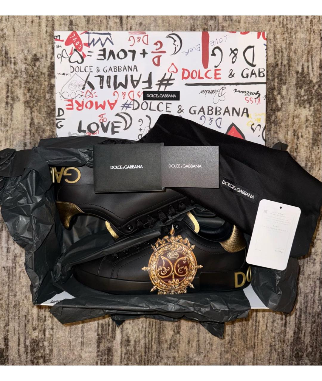 DOLCE&GABBANA Черные кожаные низкие кроссовки / кеды, фото 2