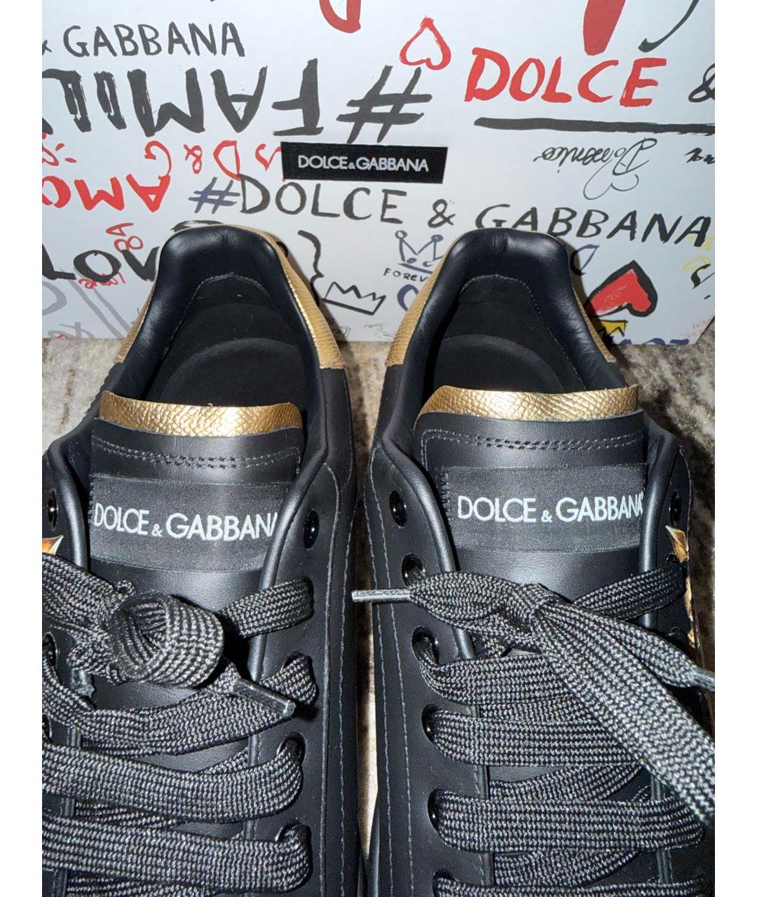 DOLCE&GABBANA Черные кожаные низкие кроссовки / кеды, фото 4