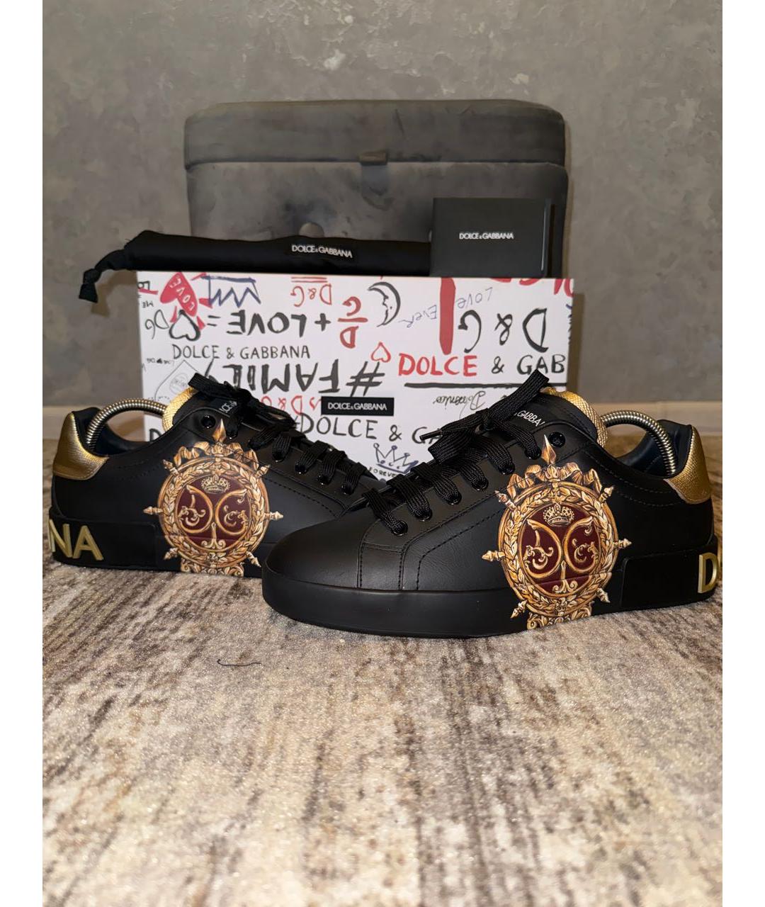 DOLCE&GABBANA Черные кожаные низкие кроссовки / кеды, фото 7