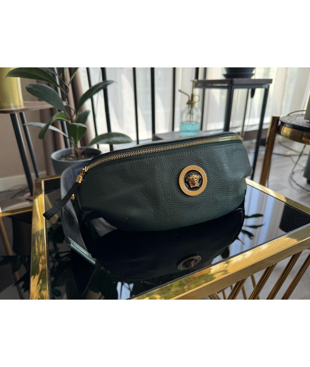 VERSACE Зеленая кожаная поясная сумка, фото 2
