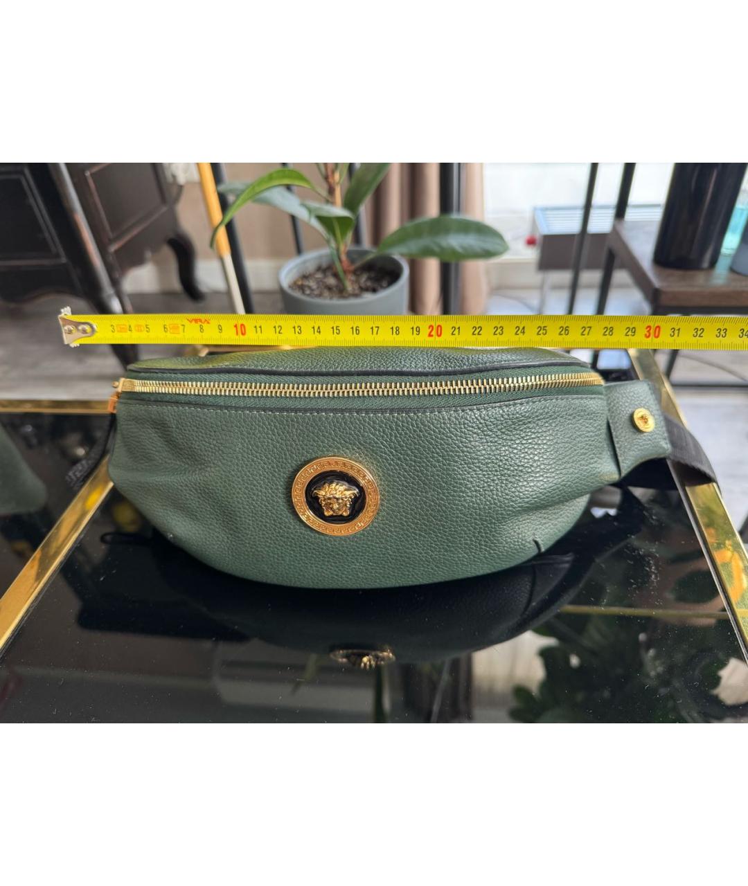 VERSACE Зеленая кожаная поясная сумка, фото 6