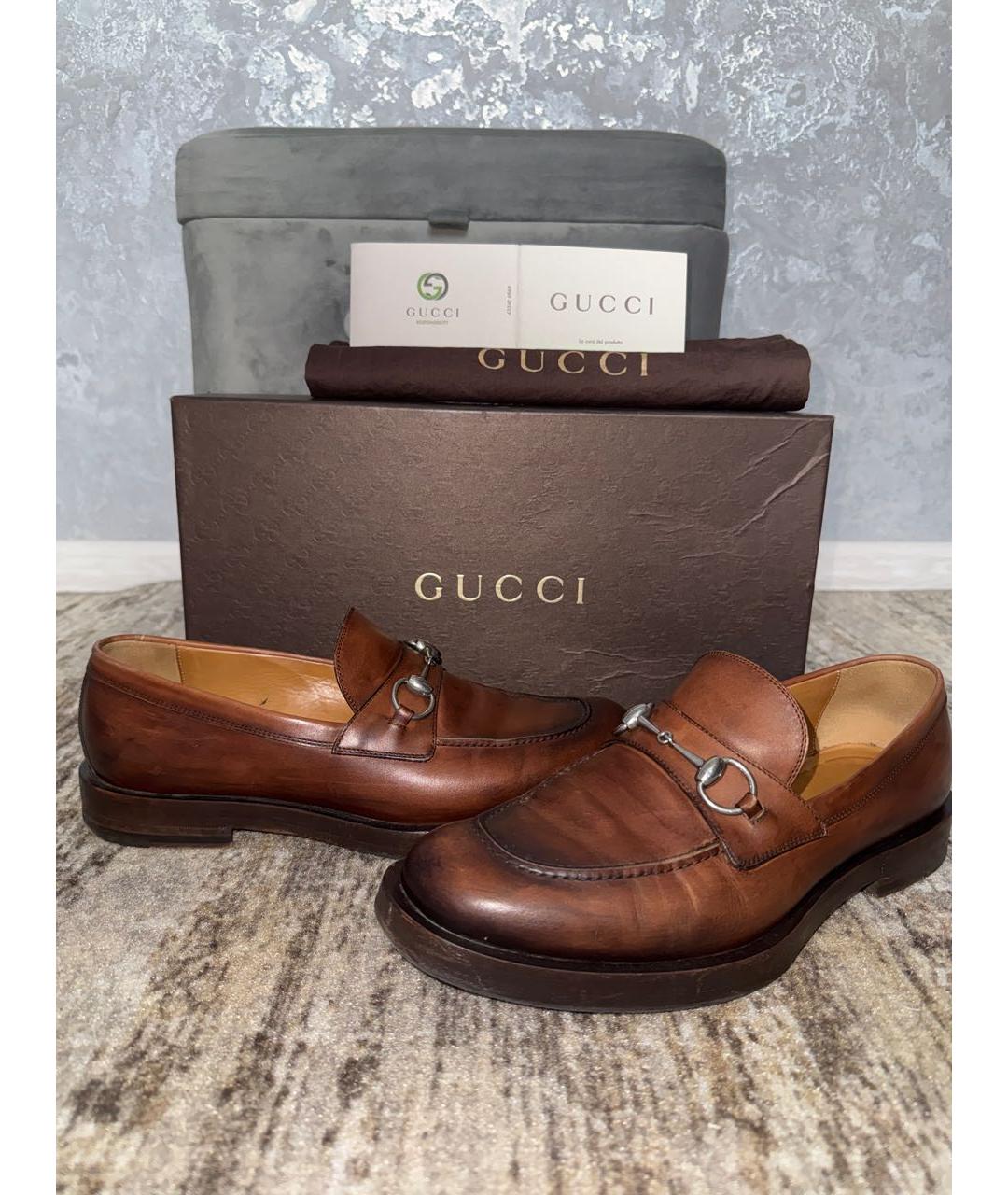 GUCCI Коричневые кожаные лоферы, фото 7