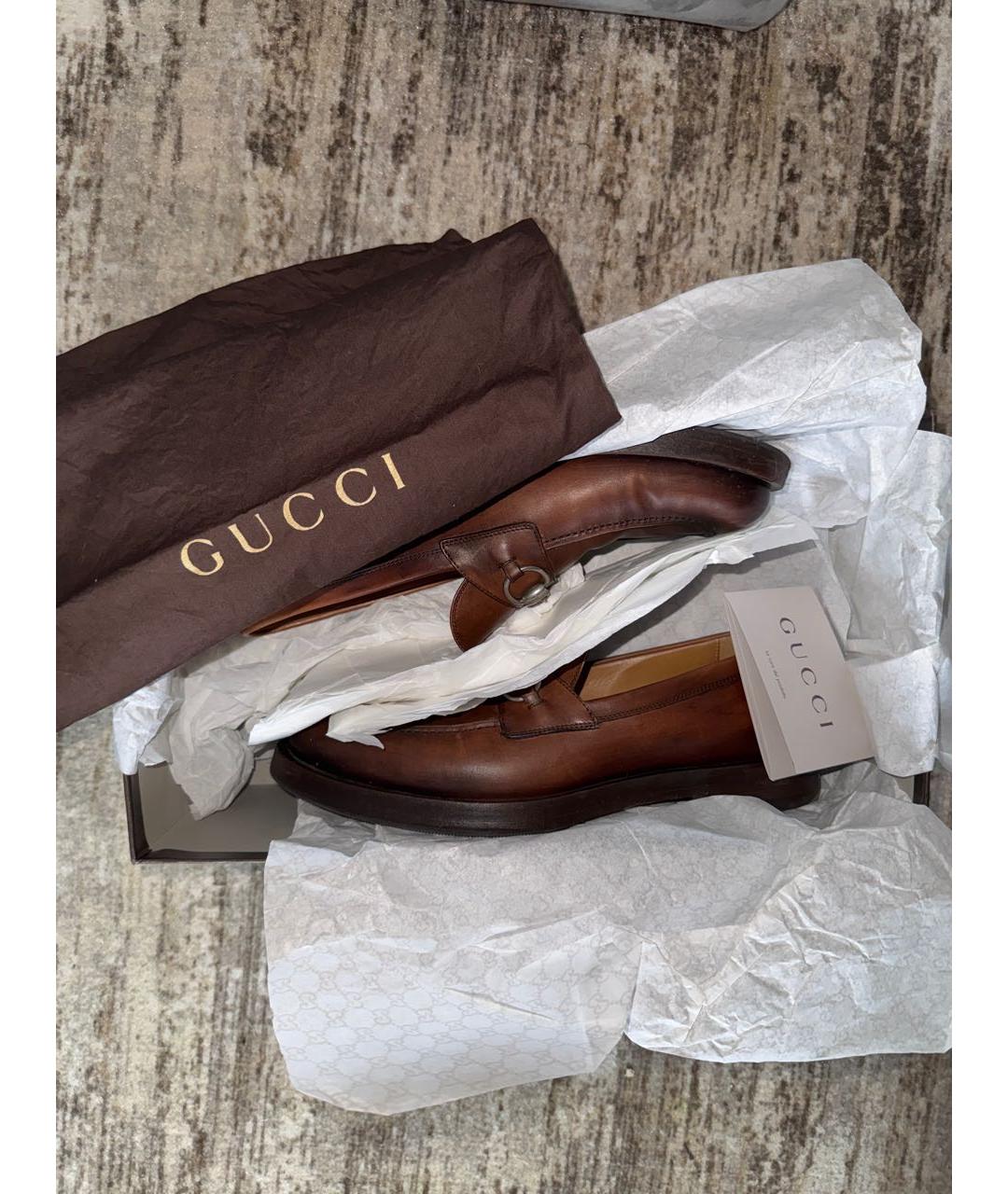 GUCCI Коричневые кожаные лоферы, фото 6