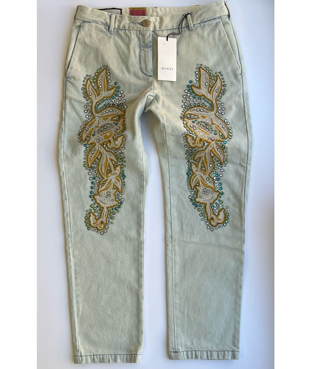 GUCCI Голубые хлопковые джинсы слим, фото 9
