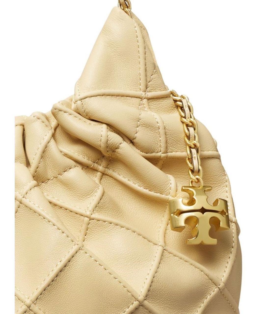 TORY BURCH Бежевая кожаная сумка с короткими ручками, фото 4