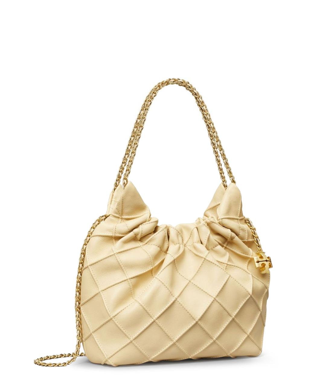 TORY BURCH Бежевая кожаная сумка с короткими ручками, фото 3