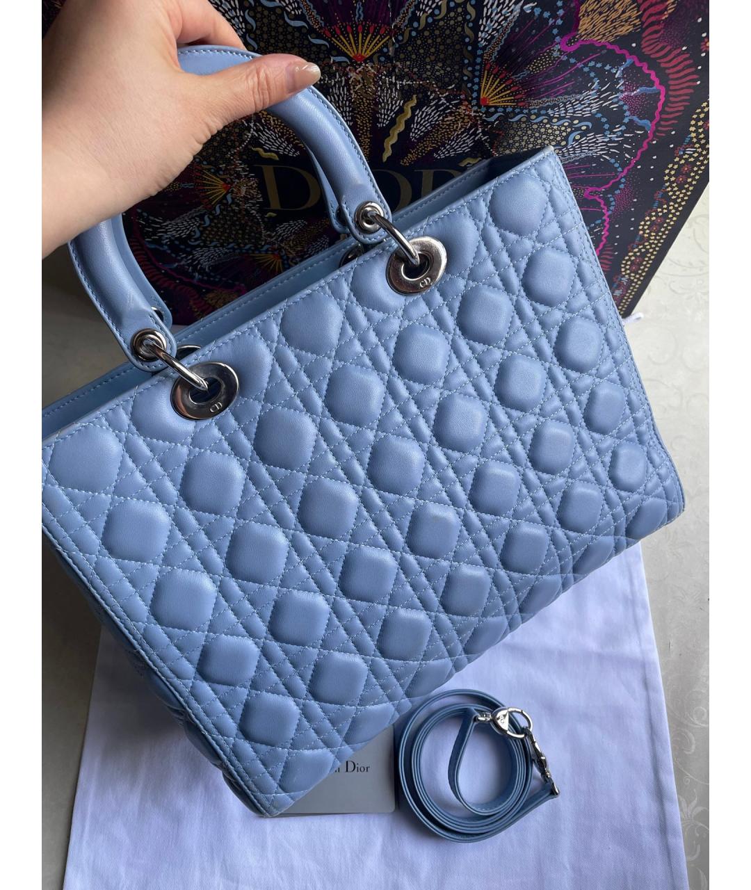 CHRISTIAN DIOR Синяя кожаная сумка с короткими ручками, фото 3