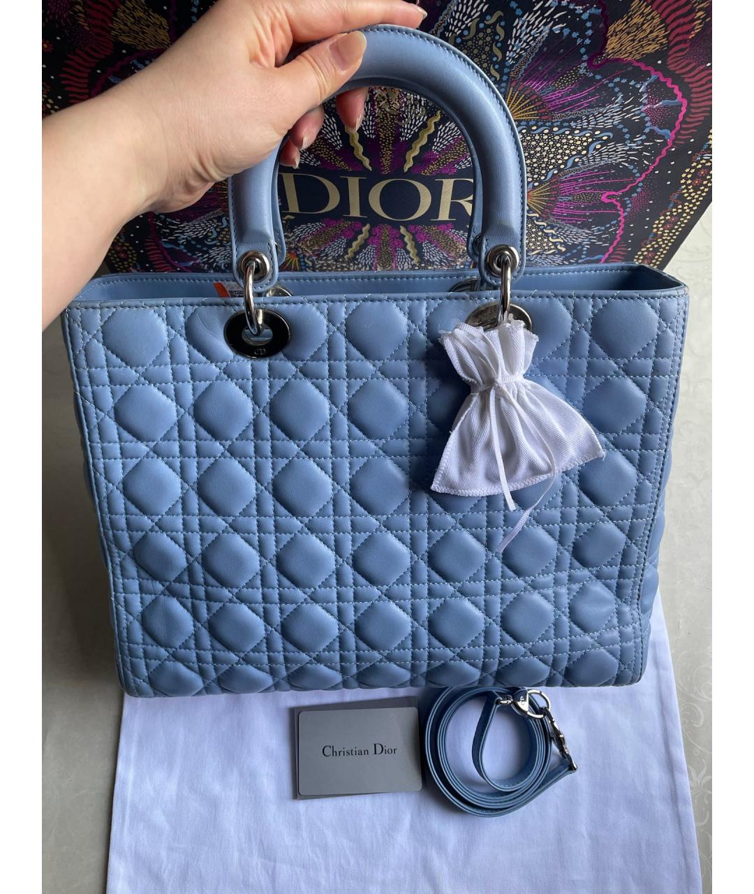 CHRISTIAN DIOR Синяя кожаная сумка с короткими ручками, фото 7