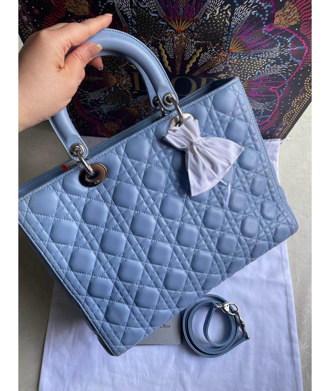 CHRISTIAN DIOR Синяя кожаная сумка с короткими ручками, фото 2