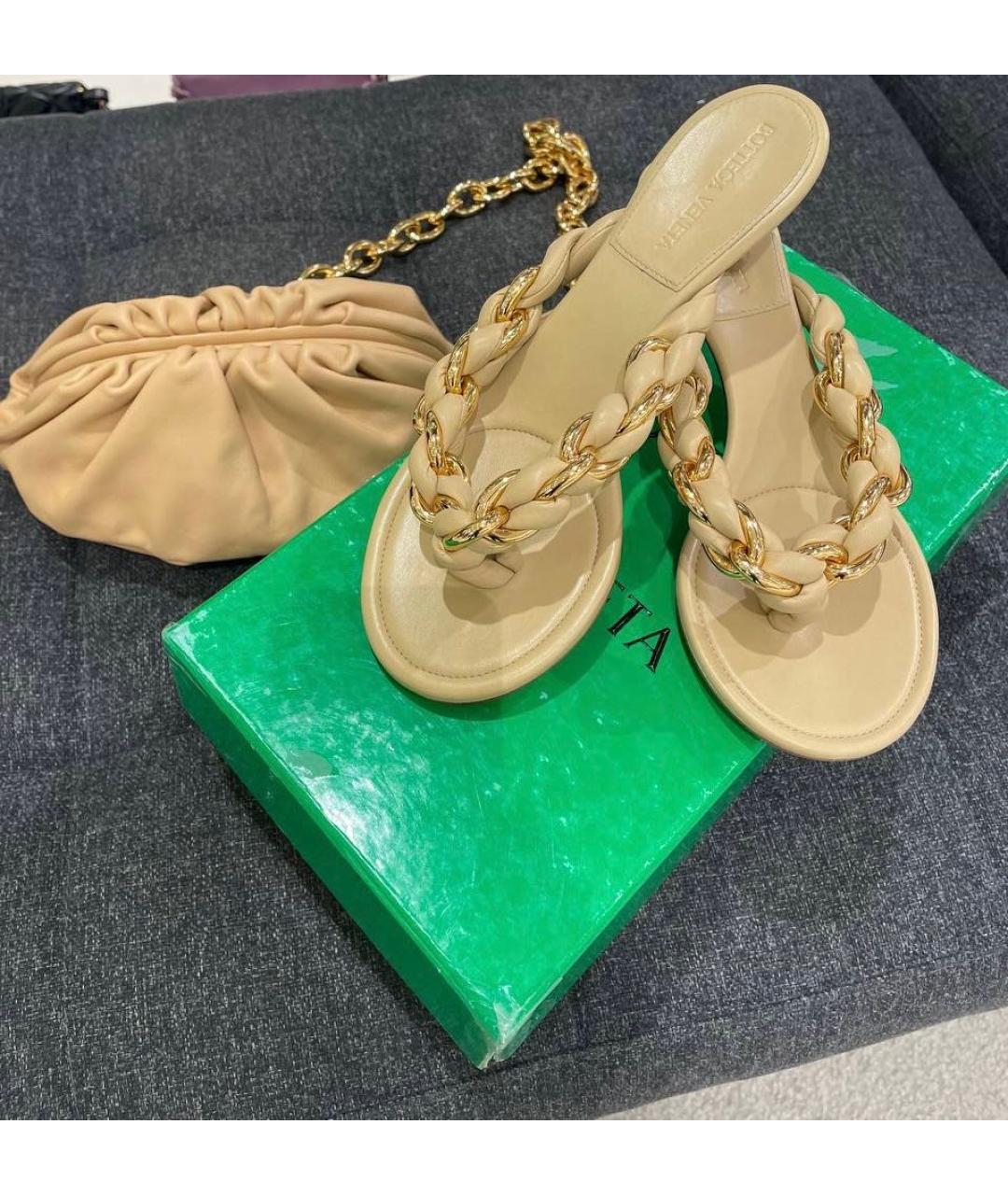 BOTTEGA VENETA Бежевые кожаные мюли, фото 2