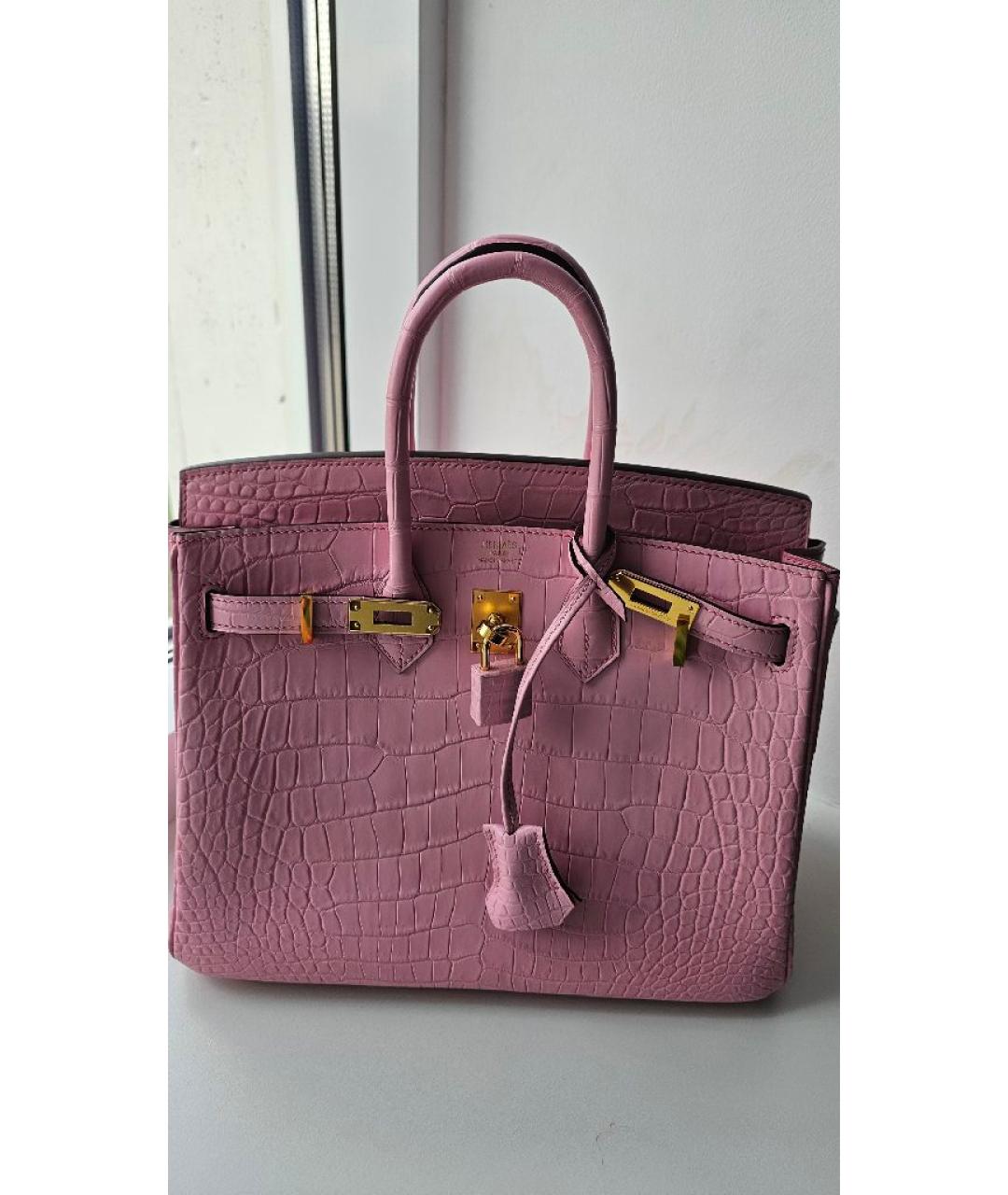 HERMES Розовая кожаная сумка с короткими ручками, фото 5