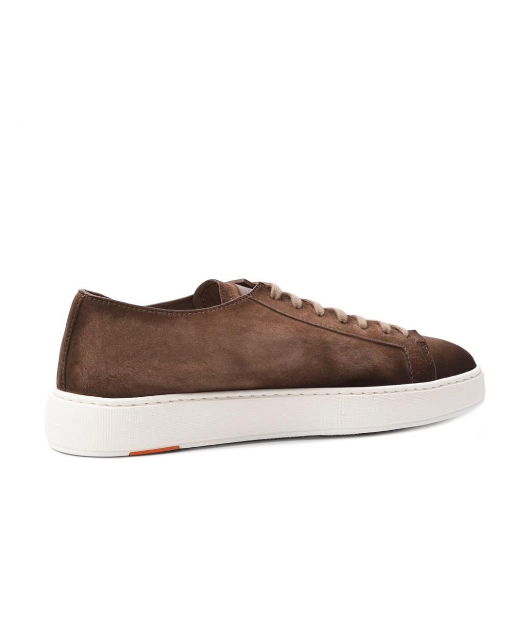 SANTONI Коричневые кожаные низкие кроссовки / кеды, фото 4