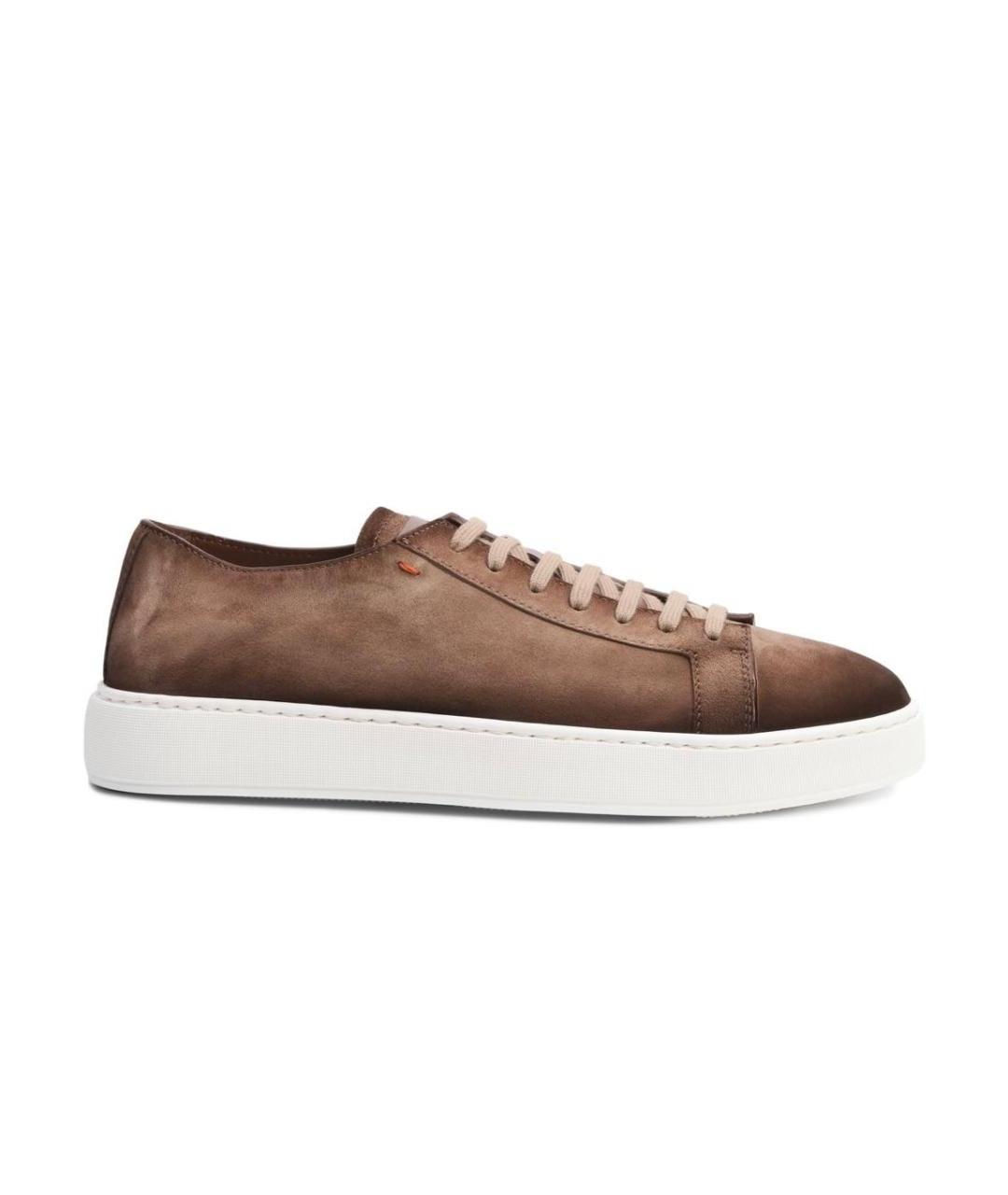 SANTONI Коричневые кожаные низкие кроссовки / кеды, фото 1