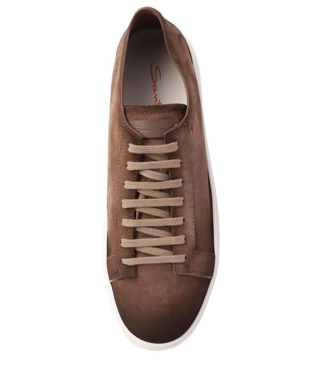 SANTONI Коричневые кожаные низкие кроссовки / кеды, фото 3