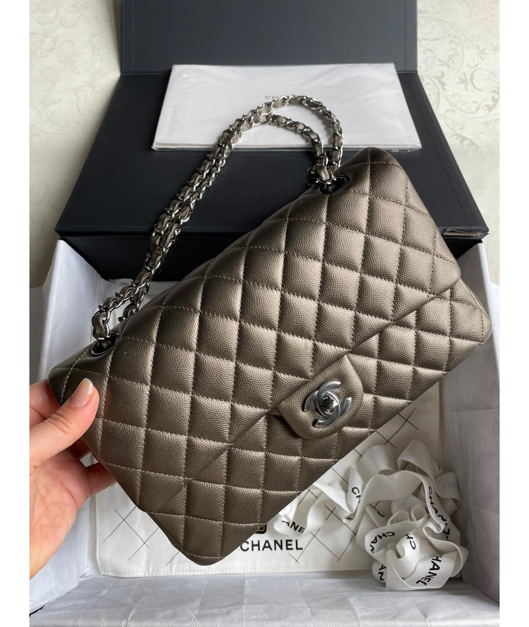 CHANEL Золотая кожаная сумка через плечо, фото 2