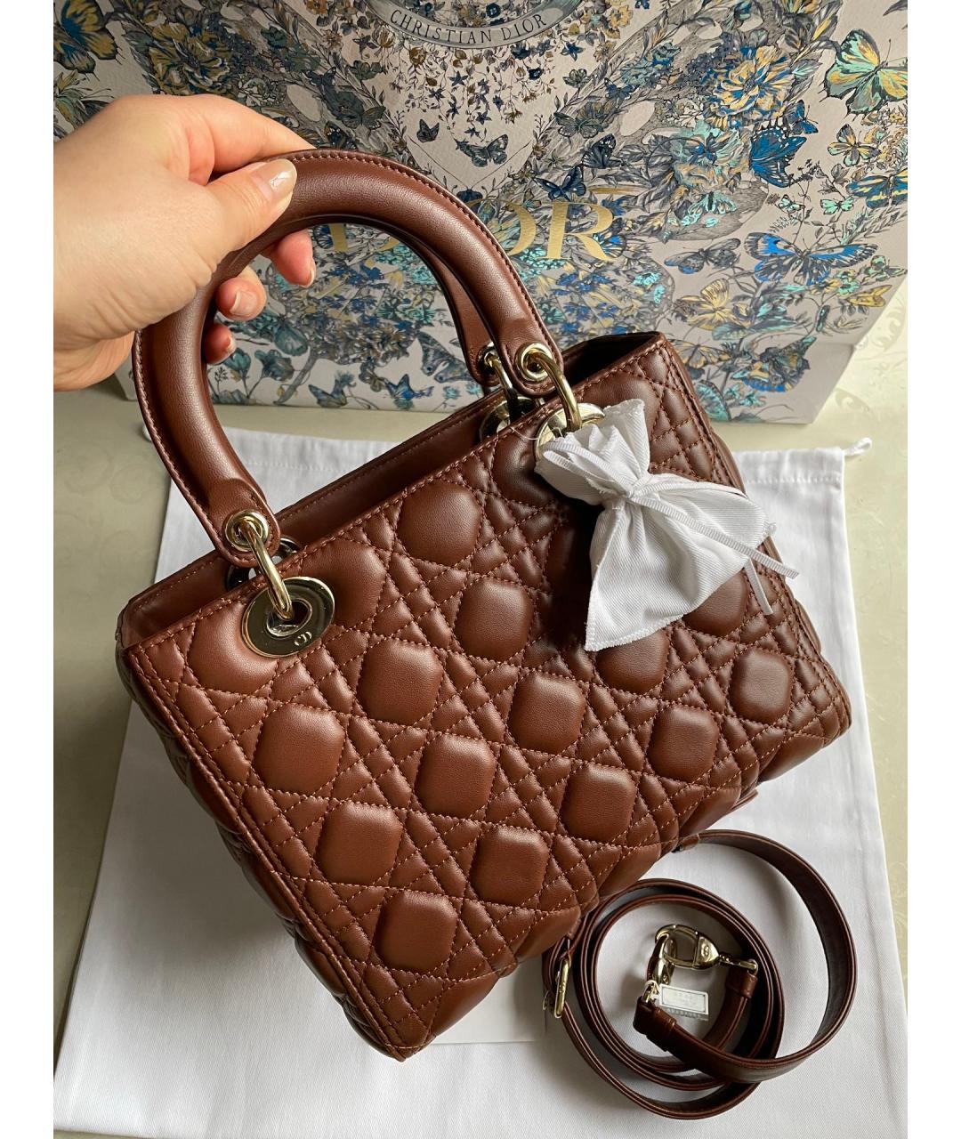 CHRISTIAN DIOR Коричневая кожаная сумка с короткими ручками, фото 2