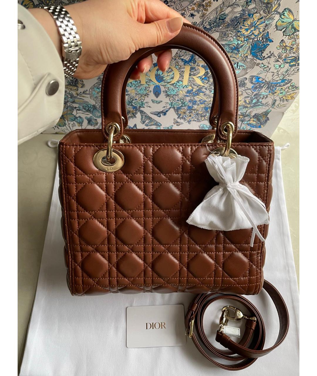 CHRISTIAN DIOR Коричневая кожаная сумка с короткими ручками, фото 7