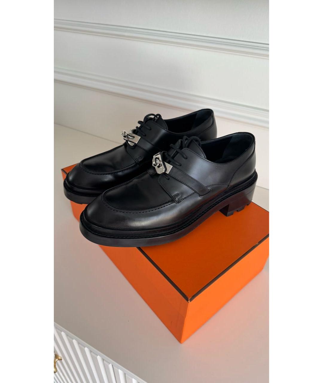 HERMES Черные кожаные брогги и оксфорды, фото 5