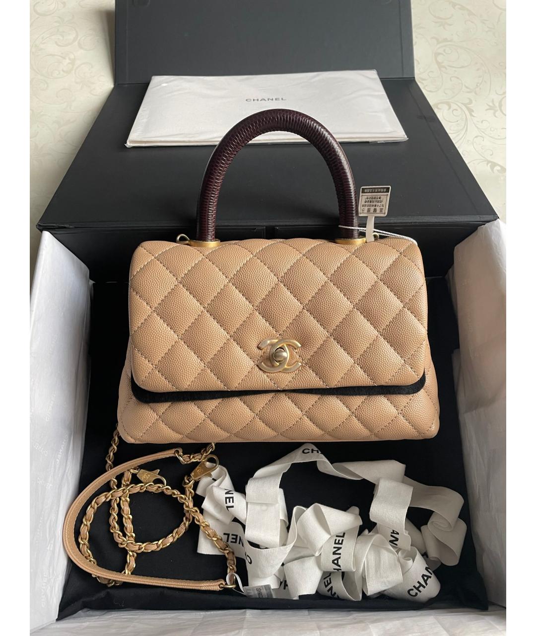CHANEL Бежевая кожаная сумка через плечо, фото 7
