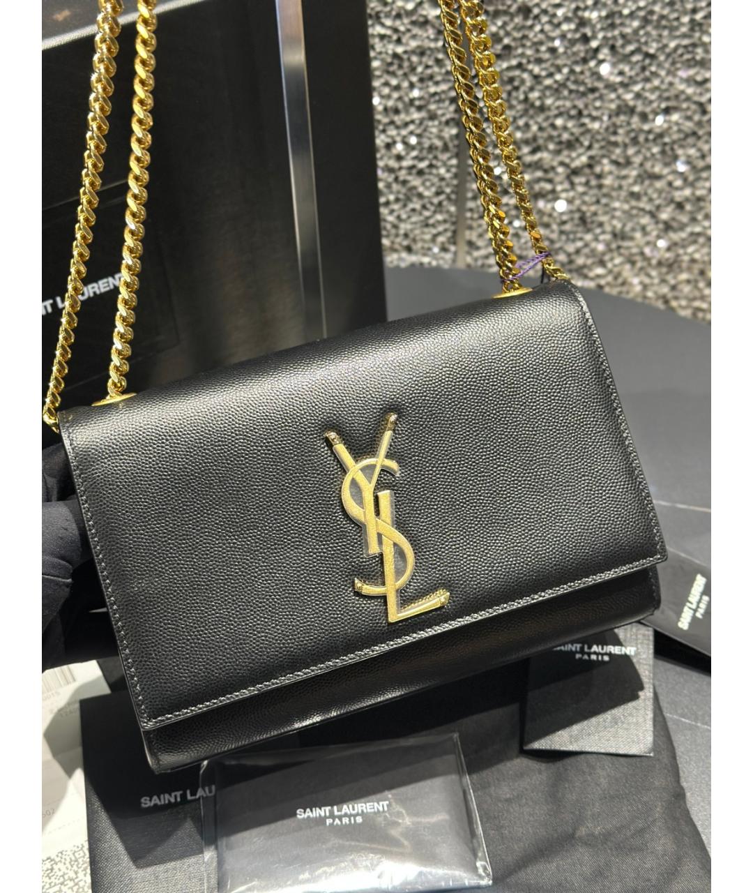 SAINT LAURENT Черная кожаная сумка через плечо, фото 2