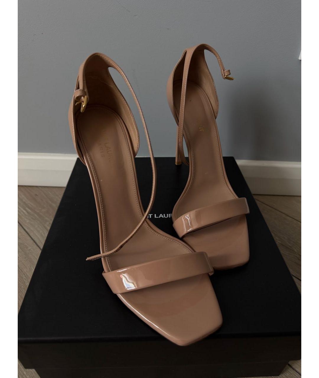 SAINT LAURENT Бежевые кожаные босоножки, фото 2