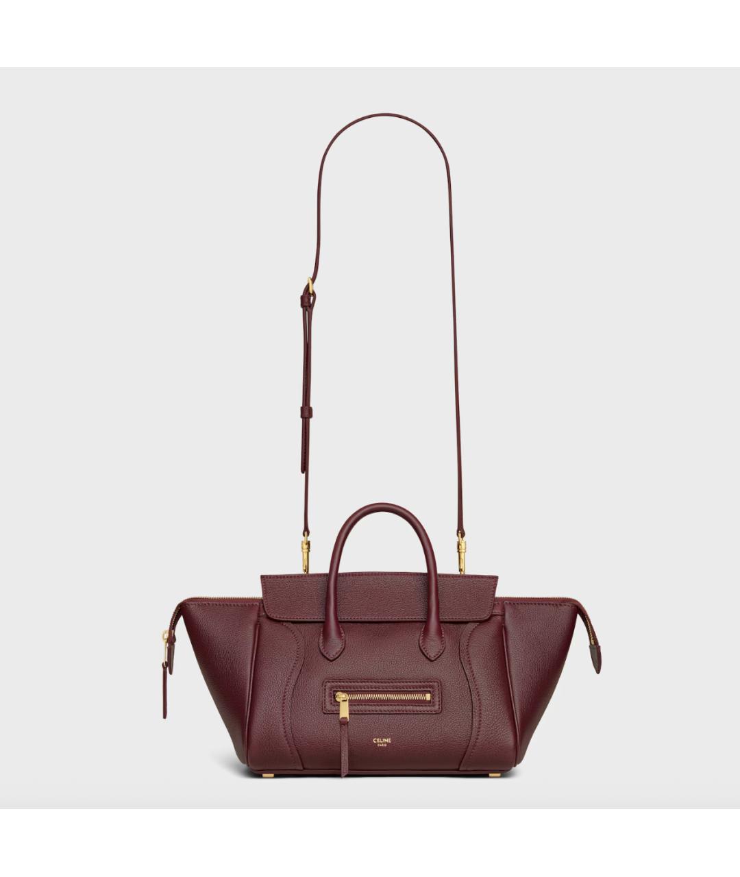 CELINE Бордовая кожаная сумка с короткими ручками, фото 5