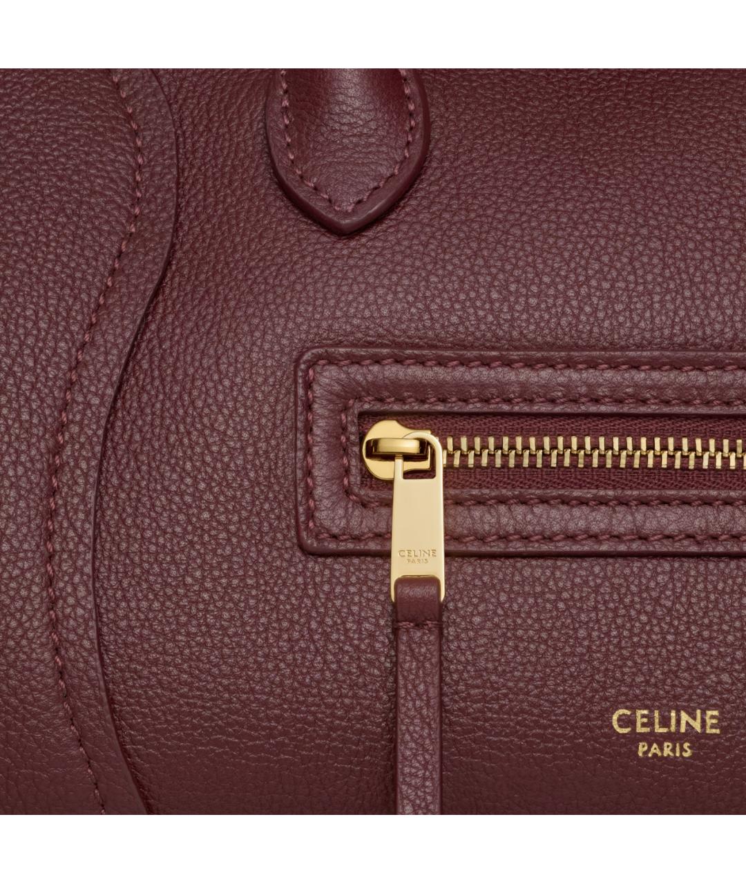CELINE Бордовая кожаная сумка с короткими ручками, фото 4